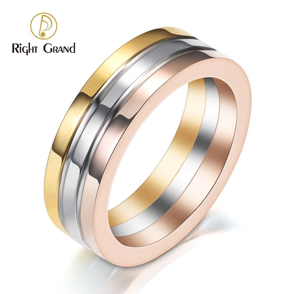 Right Grand Minimalist Fashion Women Stainless Steel Wedding Engagement Jewelry 3 Colors Valentine's Day Love Couple Ring