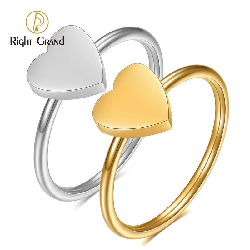 Right Grand Custom Simple Dainty Fashion Women Non Tarnish Stainless Steel Jewelry Blank Signet Gold Plated Heart Rings