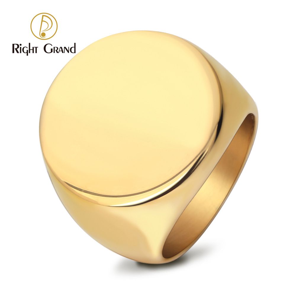Right Grand Wholesale Tarnish Free Jewelry Custom Stainless Steel Name Ring Fashion Blank Signet Gold Plated Engraved Personalized Ring