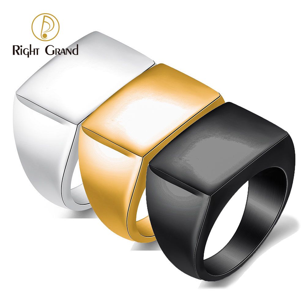 Right Grand Personalized Laser Logo Fashion Jewelry Blank Rectangle Engraved Gold Plated Signet Custom Stainless Steel Name Ring