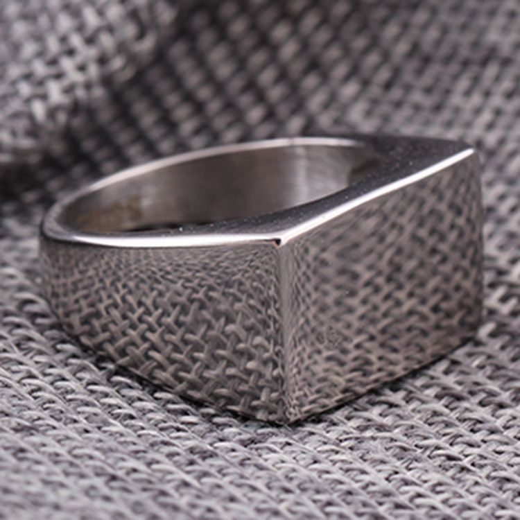 Right Grand Personalized Laser Logo Fashion Jewelry Blank Rectangle Engraved Gold Plated Signet Custom Stainless Steel Name Ring
