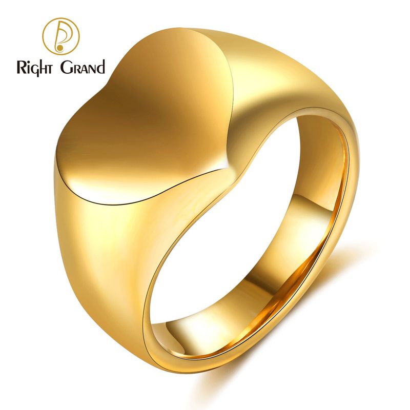 Right Grand Custom Simple Stainless Steel Jewelry Fashion Women Pvd Gold Plated Blank Signet Heart Finger Rings