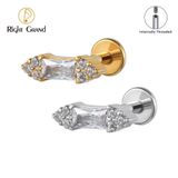 Right Grand ASTM F136 Titanium 16G Internal Thread Baguette CZ Stud Earring Cluster CZ Cartilage Tragus Helix Labret Nose Stud Piercing