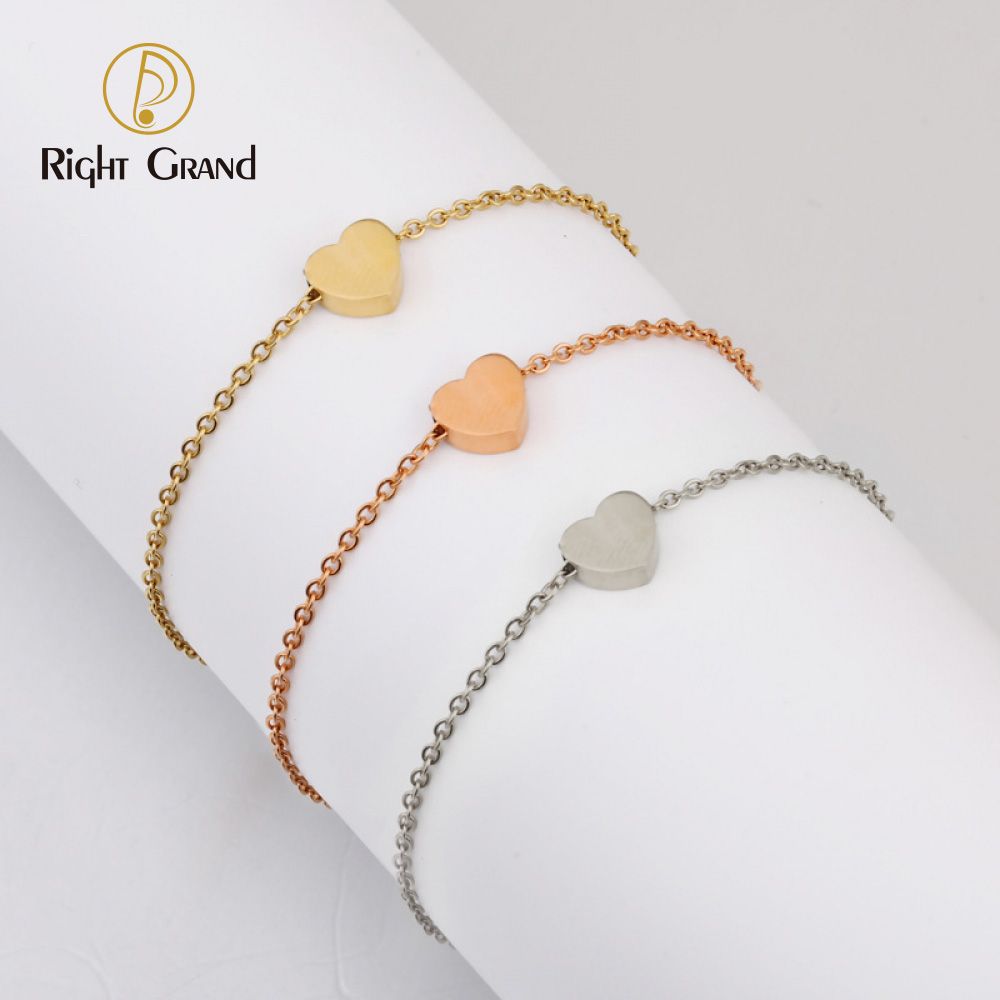 Right Grand Tarnish Free Diy Simple Girls Women Fashion Jewelry 18K Gold Plated Stainless Steel Heart Shape Anklet Bracelets