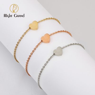 Right Grand Tarnish Free Diy Simple Girls Women Fashion Jewelry 18K Gold Plated Stainless Steel Heart Shape Anklet Bracelets