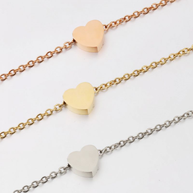 Right Grand Tarnish Free Diy Simple Girls Women Fashion Jewelry 18K Gold Plated Stainless Steel Heart Shape Anklet Bracelets