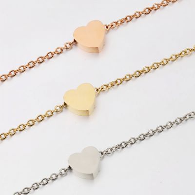 Right Grand Tarnish Free Diy Simple Girls Women Fashion Jewelry 18K Gold Plated Stainless Steel Heart Shape Anklet Bracelets