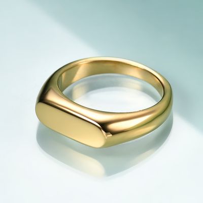 Right Grand Trendy Personalized Tarnish Free Waterproof Fashion Gold Plated Stainless Steel Custom Signet Blank Laser Engraving Rings