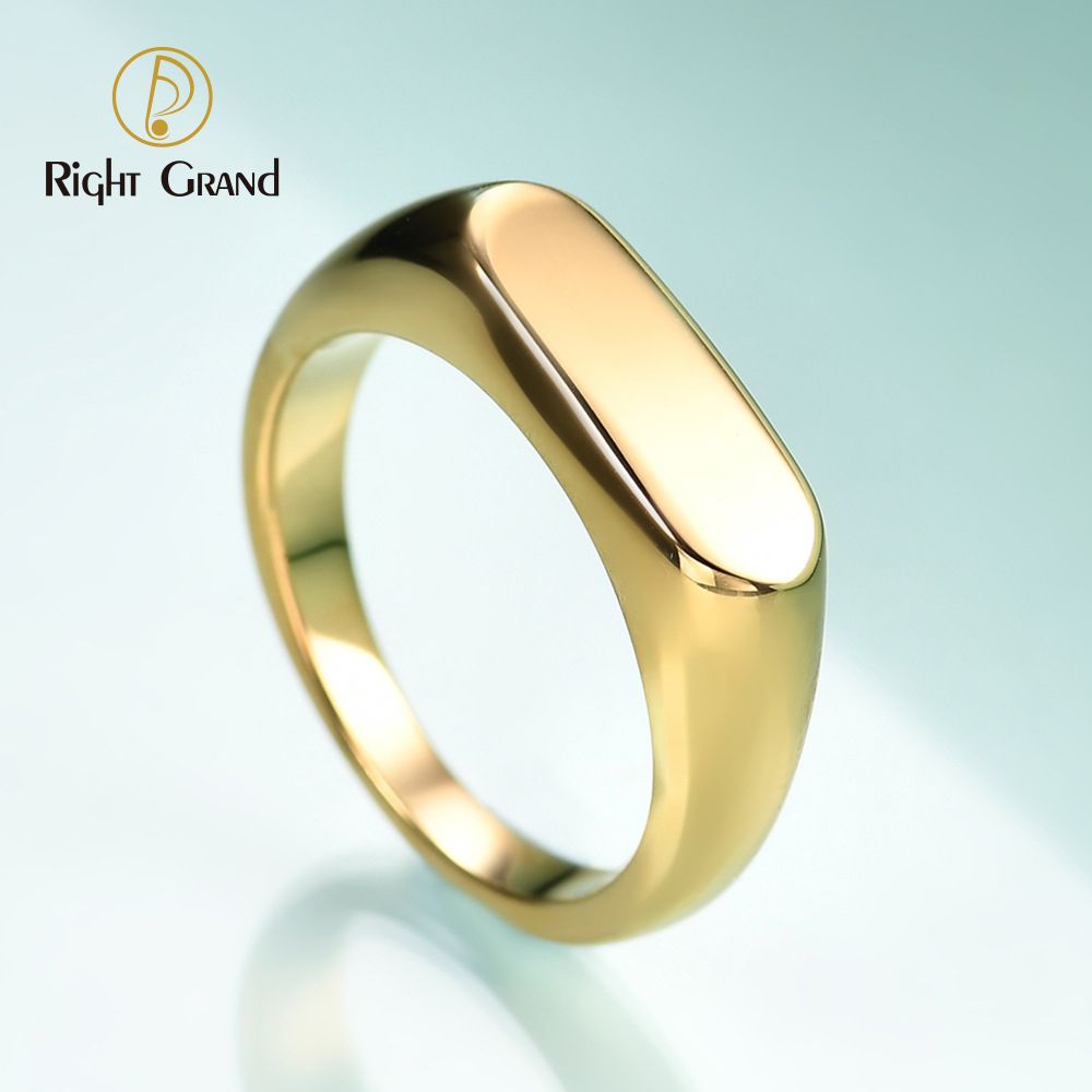 Right Grand Trendy Personalized Tarnish Free Waterproof Fashion Gold Plated Stainless Steel Custom Signet Blank Laser Engraving Rings