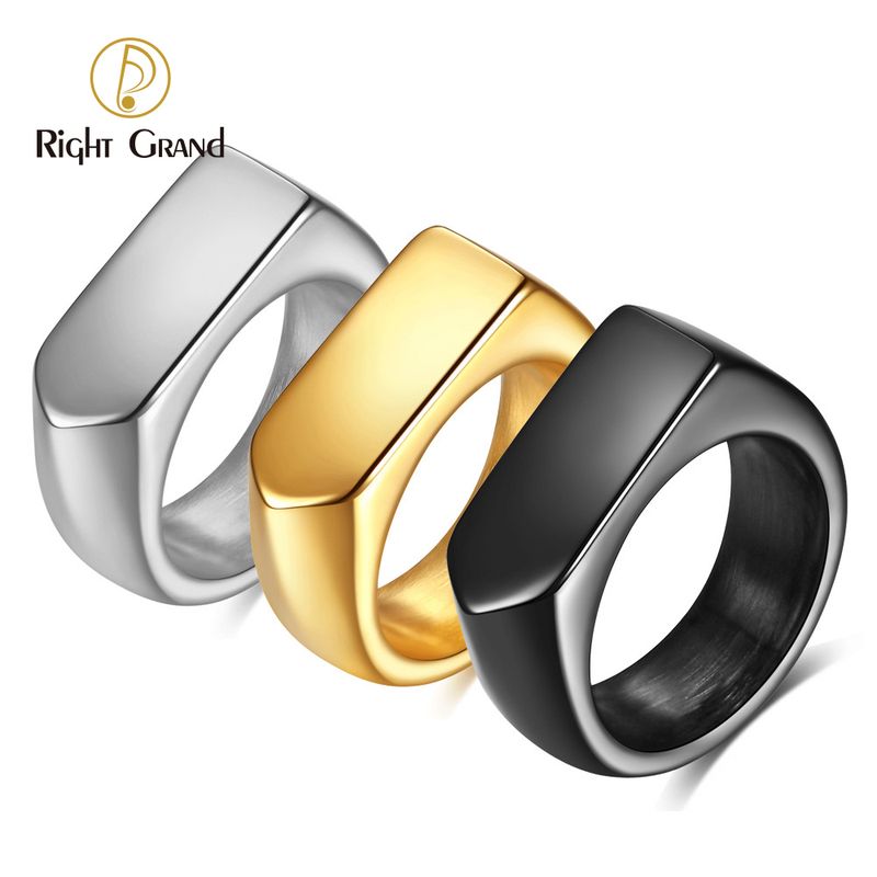 Right Grand Factory Supplier Simple Fashion Custom Blank Laser Engraving Logo Jewelry Gold Plated Stainless Steel Signet Ring
