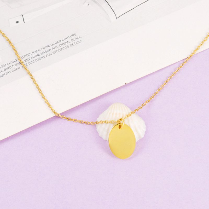 Right Grand Fashion Jewelry Engraving Logo Oval Pendant 18K Gold Plated Custom Stainless Steel Necklace