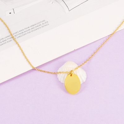 Right Grand Fashion Jewelry Engraving Logo Oval Pendant 18K Gold Plated Custom Stainless Steel Necklace