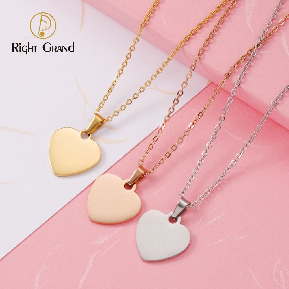 Right Grand Personalized Jewelry Stainless Steel Engraved Blank Custom Name Logo 18K Gold Plated Love Heart Pendant Necklace