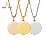 Right Grand Personalized Name Logo Round Disc Pendant Jewelry 18K Gold Plated Custom Engraving Blank Stainless Steel Necklace