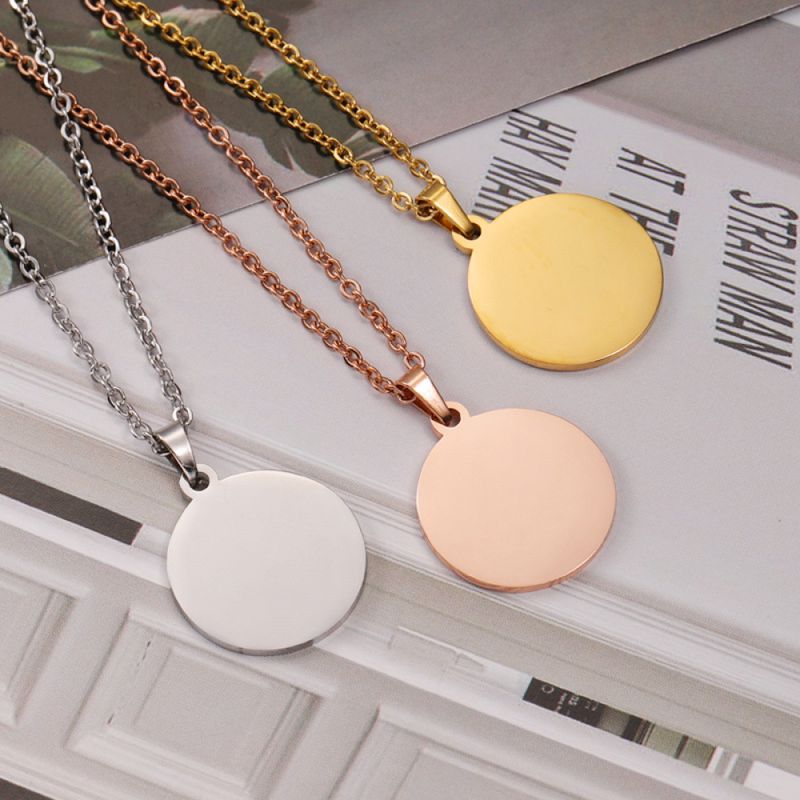 Right Grand Personalized Name Logo Round Disc Pendant Jewelry 18K Gold Plated Custom Engraving Blank Stainless Steel Necklace
