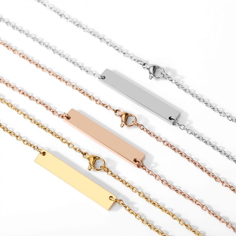 Right Grand Fashion Jewelry Custom Blank Laser Logo Name Gold Plated Horizontal Bar Pendant Necklace