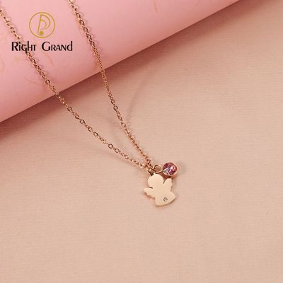 Right Grand Fashion Trendy Stainless Steel Jewelry Cubic Zirconia Birthstone Rose Gold Plated Angel Pendant Necklace