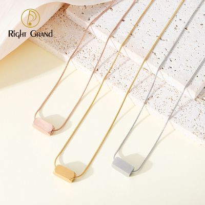 Right Grand Fashion Jewelry Stainless Steel Brushed Rectangle Engrave Name Logo Custom Pendant Necklace