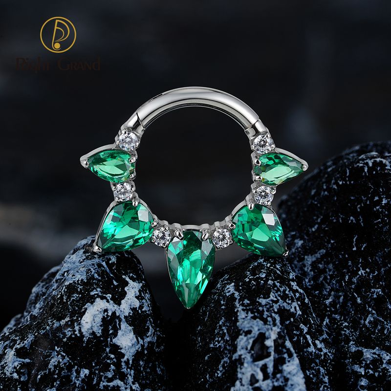 Right Grand ASTM F136 Titanium 16G Pear CZ Hinged Clicker Segment Hoop Ring 8mm/10mm Hinged Daith Clicker Septum Nose Jewelry