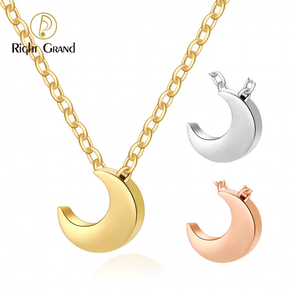 Right Grand Fashion Jewelry Dainty Cute Girls Gift Stainless Steel Gold Plated Tiny Crescent Moon Pendant Necklace