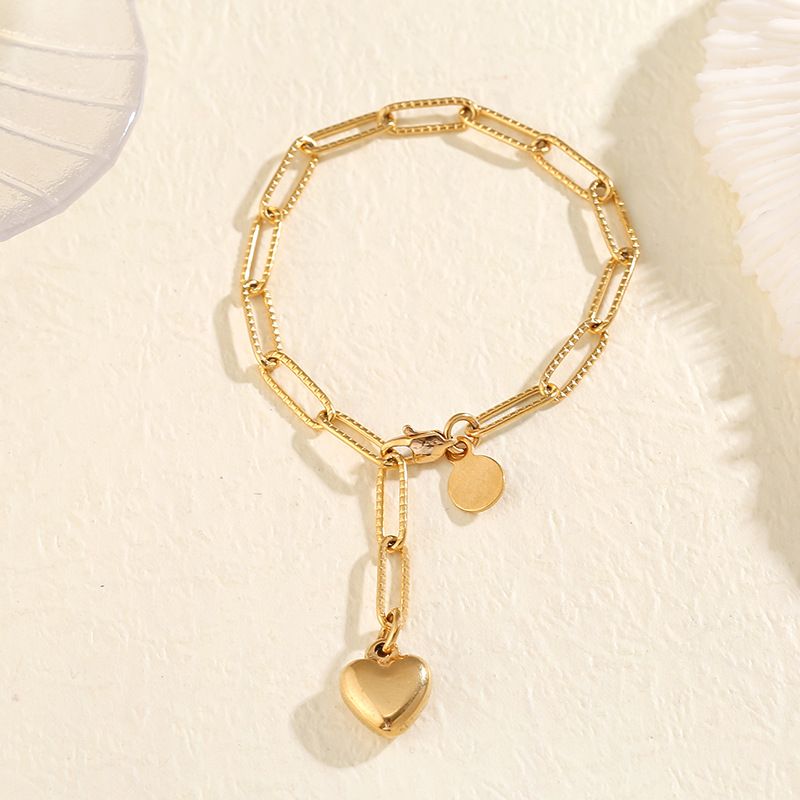 Right Grand Fashion Jewelry Stainless Steel Gold Plated Star Love Heart Charm Paperclip Chain Bracelet Necklace