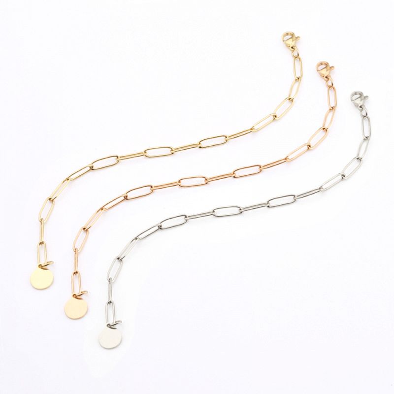 Right Grand Fashion Jewelry Gold Plated Round Disc Charm Stainless Steel Geometric Paper Clip Link Hand Chain Bracelet