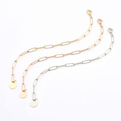 Right Grand Fashion Jewelry Gold Plated Round Disc Charm Stainless Steel Geometric Paper Clip Link Hand Chain Bracelet