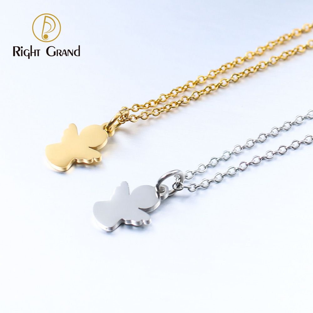 Right Grand Fashion Trendy Stainless Steel Accessories Jewelry Gold Plated Angel Wing Pendant Necklace