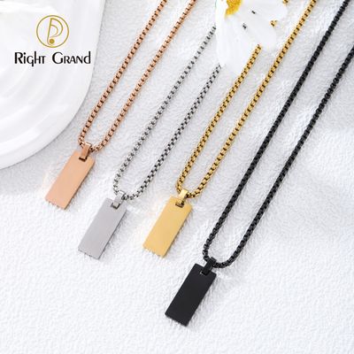 Right Grand Fashion Jewelry Stainless Steel Rectangle Tags Engraving Logo Custom Pendant Necklace