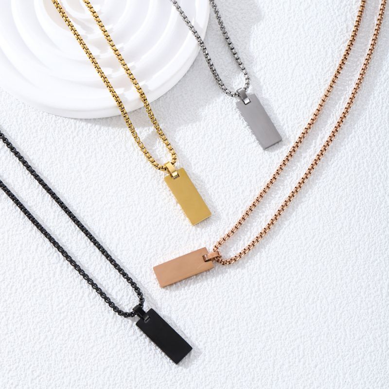 Right Grand Fashion Jewelry Stainless Steel Rectangle Tags Engraving Logo Custom Pendant Necklace