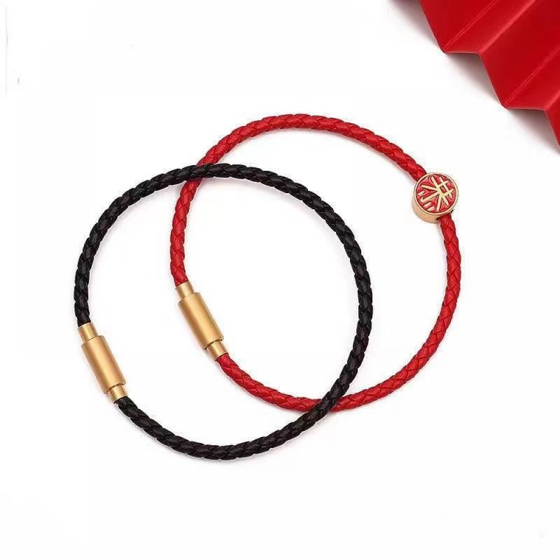 Right Grand Fashion Trendy Women Men Jewelry Stainless Steel Diy Charms Braided Couple Prayer Red Rope Leather Cords Bracelet