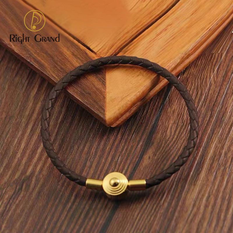 Right Grand Wholesale Simple Trendy Jewelry Stainless Steel Diy Charms Braided Couple Leather Cords Bracelet