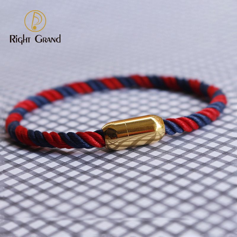Right Grand Fashion Jewelry Custom Personalized Logo Name Stainless Steel Magnet Clasp Braided Rope Nylon Thread Bracelet