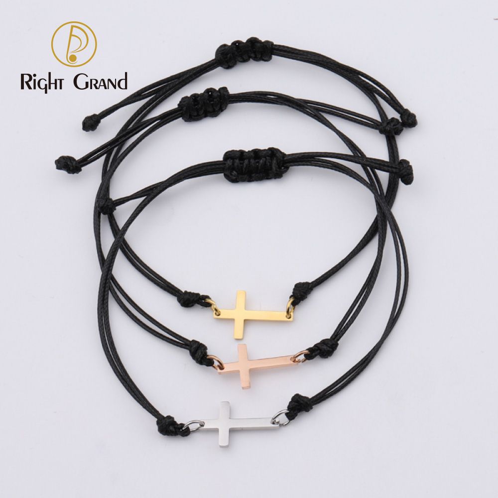 Right Grand Jewelry Handmade Accessories Rope Gold Plated Stainless Steel Adjustable Cross Bracelet