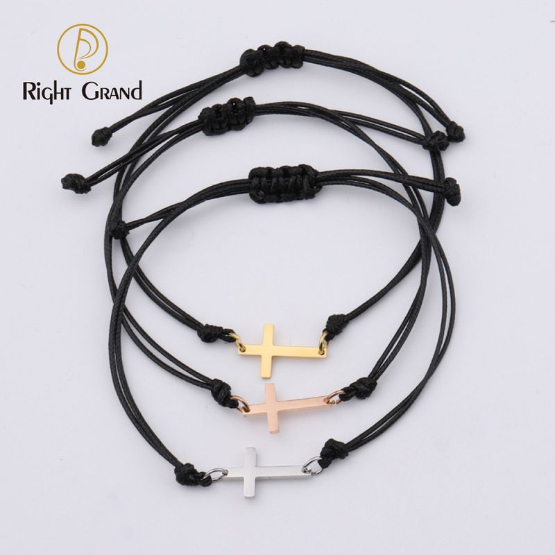 Right Grand Jewelry Handmade Accessories Rope Gold Plated Stainless Steel Adjustable Cross Bracelet