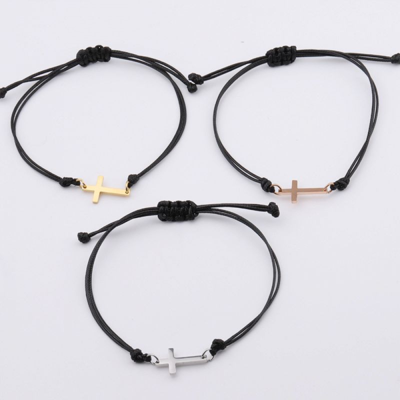 Right Grand Jewelry Handmade Accessories Rope Gold Plated Stainless Steel Adjustable Cross Bracelet