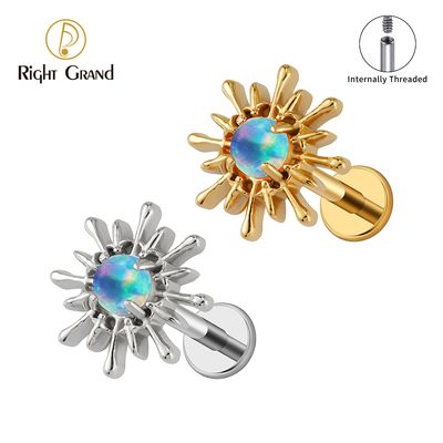 Right Grand ASTM F136 Titanium 16G Internal Thread Sparkling Opal Stone Labret Tragus Cartilage Conch Forward Helix Stud Nose Piercing