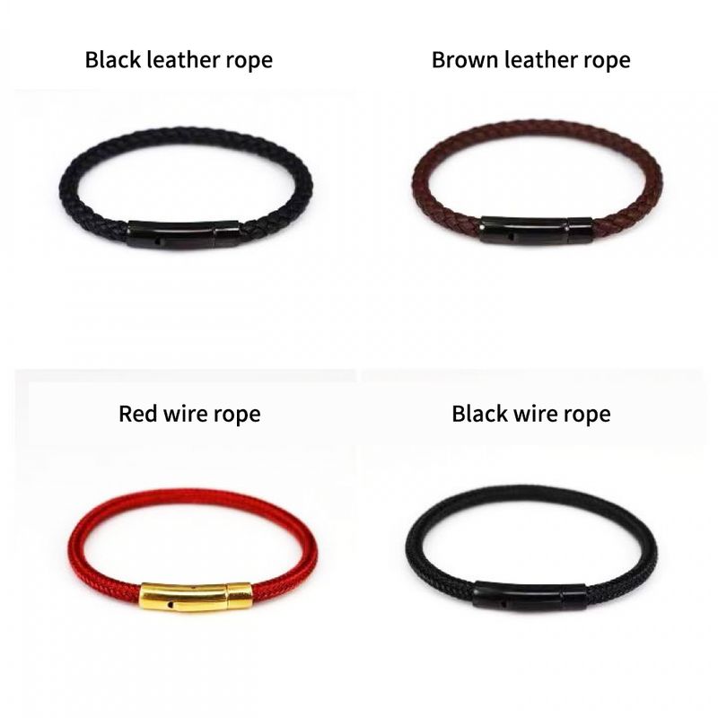 Right Grand Fashion Jewelry Handmade Custom Logo Name Stainless Steel Snap Woven Rope Braided Men Leather Bracelet