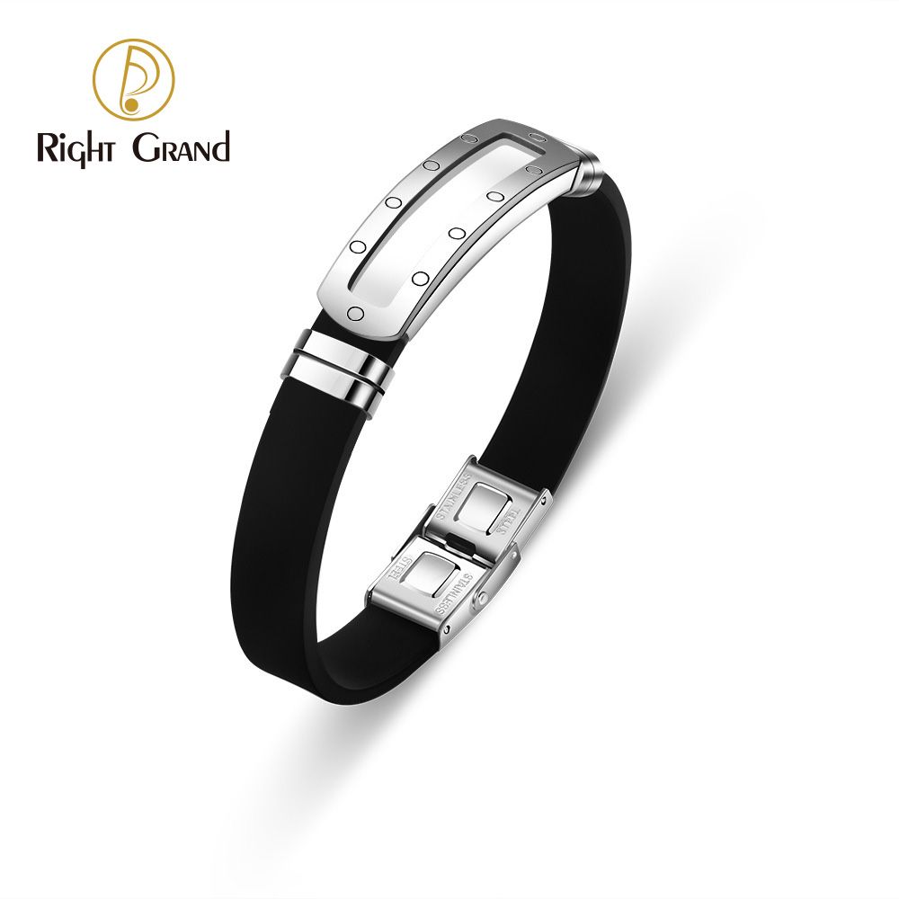 Right Grand Wholesale Fashion Men Bracelet Silicone Jewelry Hollow Stainless Steel Wrist Band Rubber Custom Silicone Bracelets