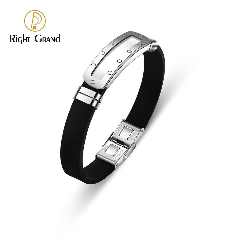 Right Grand Wholesale Fashion Men Bracelet Silicone Jewelry Hollow Stainless Steel Wrist Band Rubber Custom Silicone Bracelets