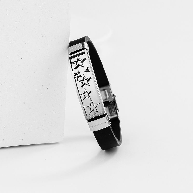 Right Grand Personalized Jewelry Stainless Steel Laser Engraving Hollow Star Wrist Hand Band Rubber Custom Silicone Bracelet