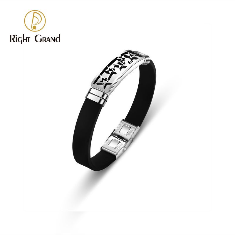 Right Grand Personalized Jewelry Stainless Steel Laser Engraving Hollow Star Wrist Hand Band Rubber Custom Silicone Bracelet