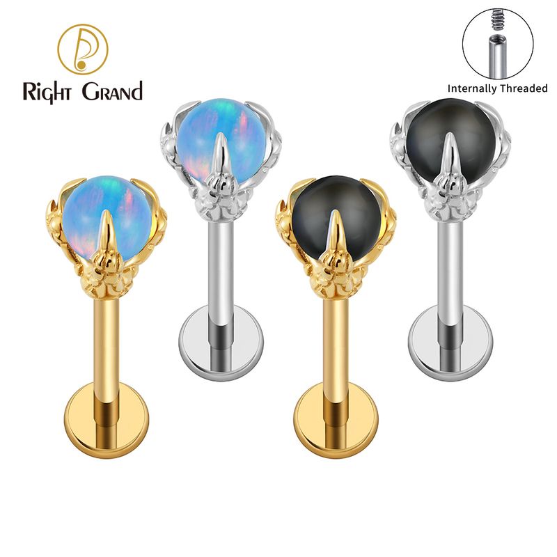 Right Grand ASTM F136 Titanium 16G Internal Thread Opal Stone Labret Tragus Cartilage Conch Forward Helix Stud Nose Piercing