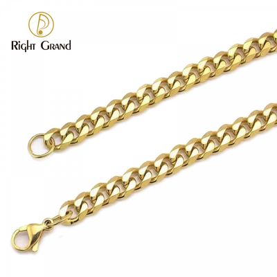 Right Grand Hip Hop Punk Fashion Non Tarnish Waterproof Stainless Steel Gold Plated Men Jewelry Women Cuban Link Chain Necklace