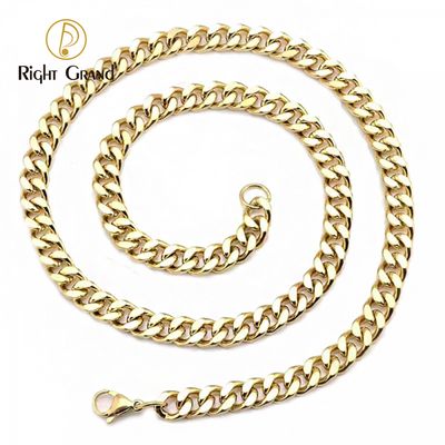 Right Grand Hip Hop Luxury Fashion Non Tarnish Stainless Steel Gold Plated Men Jewelry Women Cuban Link Chain Necklace