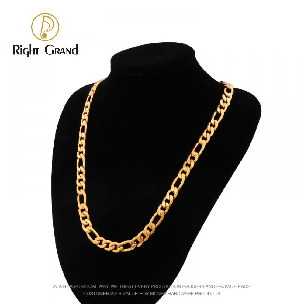 Right Grand High Quality Unisex Man Non Tarnish Fashion Pvd Gold Plated Stainless Steel Figaro Chain Necklace