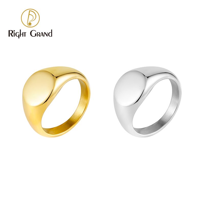 Right Grand 18K Gold Plated Blank Band Oval Signet Finger Ring Customizable Letter Pattern Statement Stainless Steel Rings