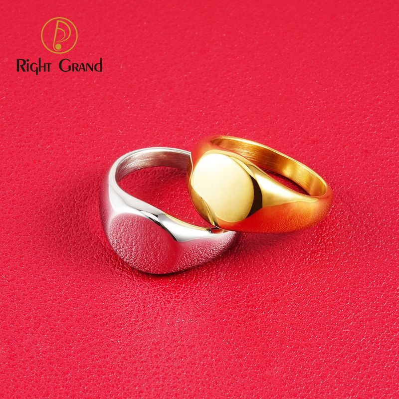 Right Grand 18K Gold Plated Blank Band Oval Signet Finger Ring Customizable Letter Pattern Statement Stainless Steel Rings