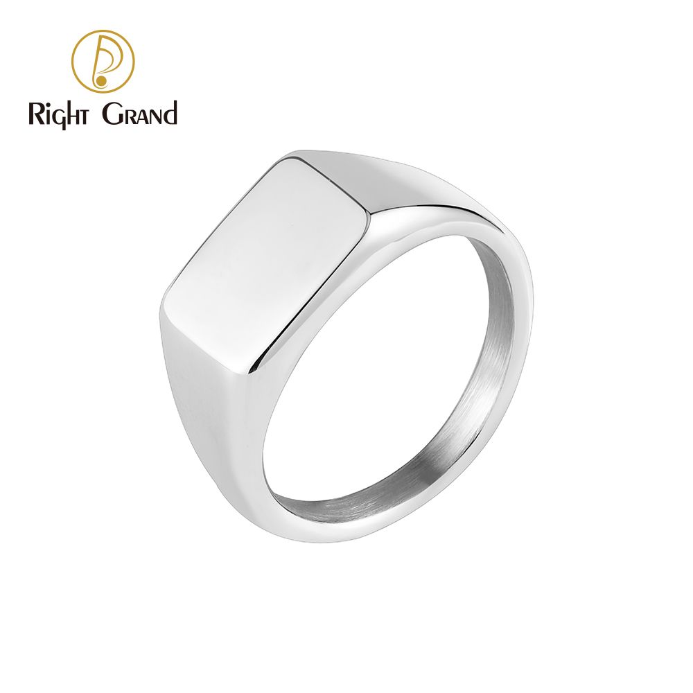 Right Grand Minimalist Personality High polish Stainless Steel Signet Ring for Men Stainless Steel Wide Ring