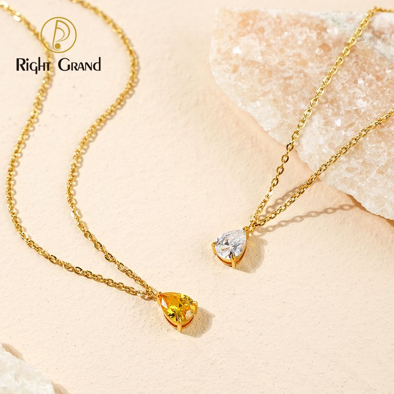 Right Grand BirthStone Jewelry Gift Gold Plated Stainless Steel Zircon Water Drop Teardrop Pendant Birthstone Necklace